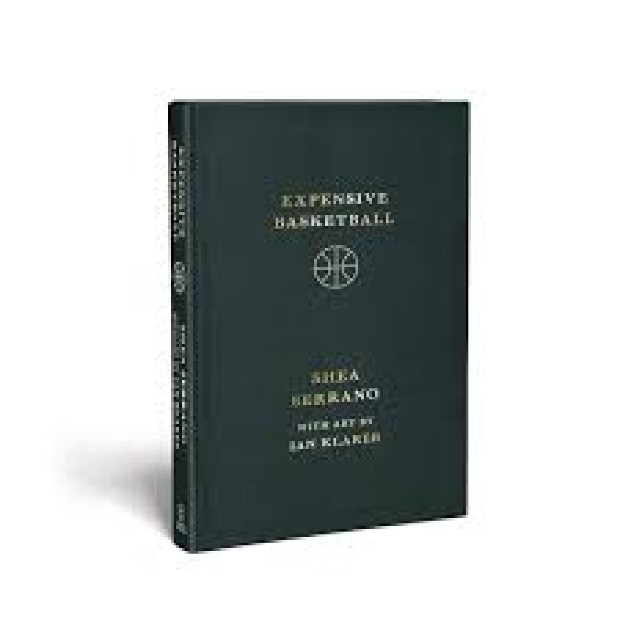 A green hardcover book with embossed gold lettering featuring the title "Expensive Basketball" by Shea Serrano.