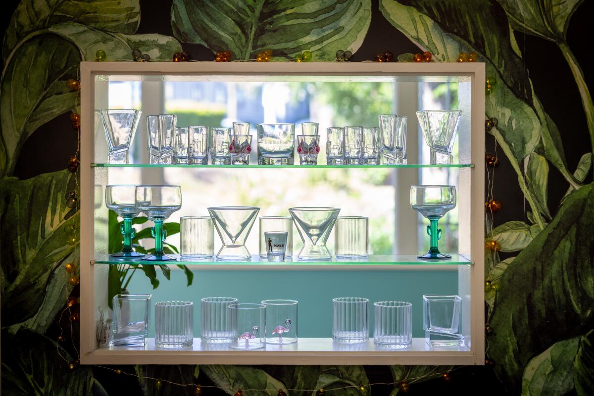 Glasses in a wet bar.