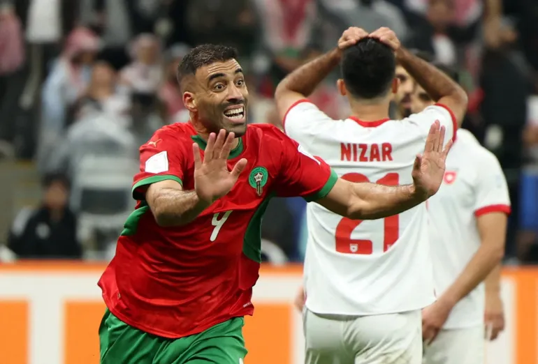 Morocco's Abderazak Hamdallah celebrates