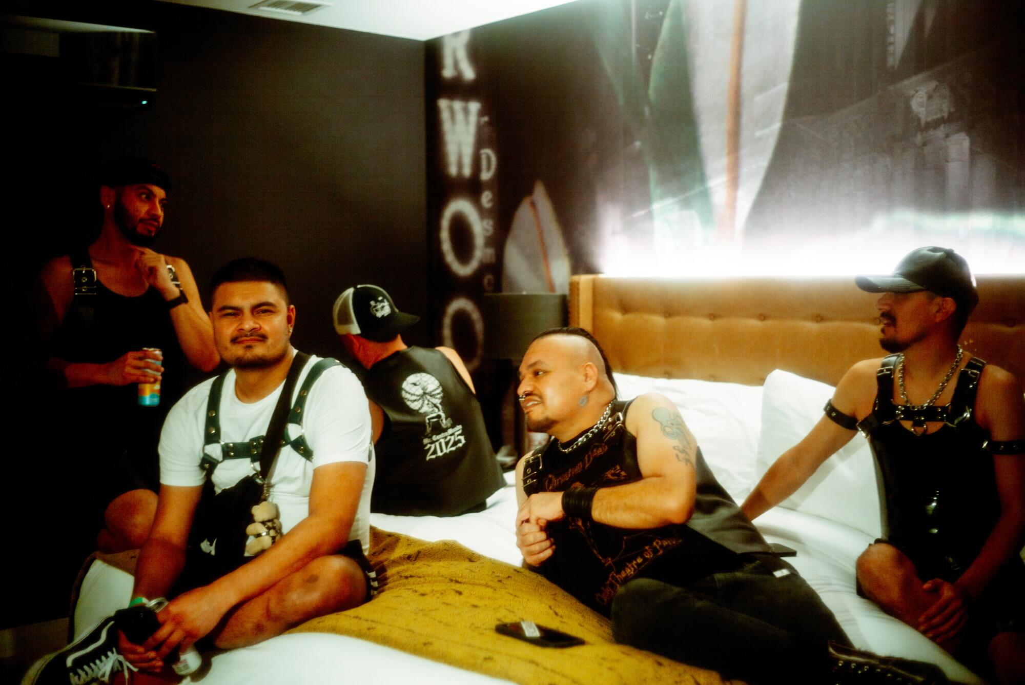 Leather enthusiasts pre-game ahead of the release party for the film, "Encuerados," on November 28th.