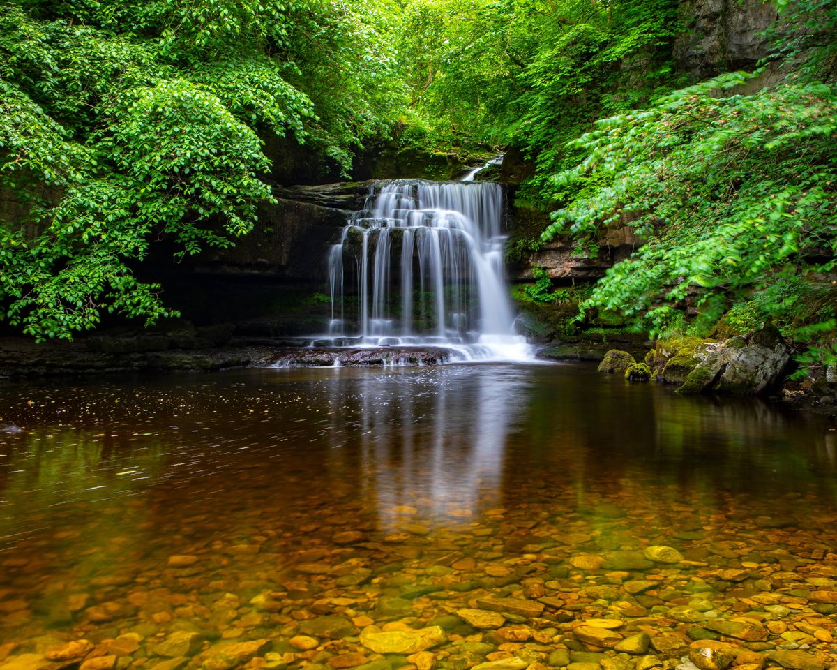 The stunning Cauldron Falls, also known as West Burton Falls in the village of West Burton in the Yorkshire Dales, UK.