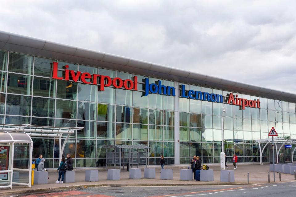 Liverpool John Lennon Airport. Frontage exterior shot of the International airport.