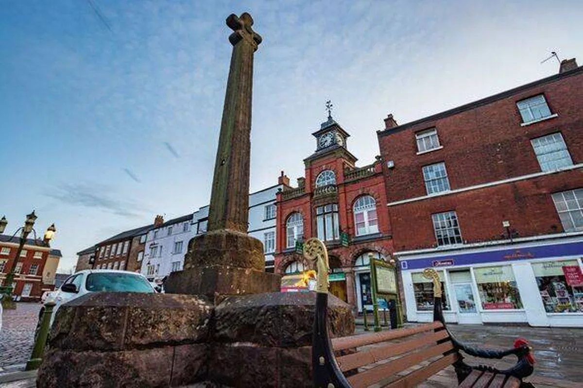Market Cross on Market Place of Leek in Staffordshire, England