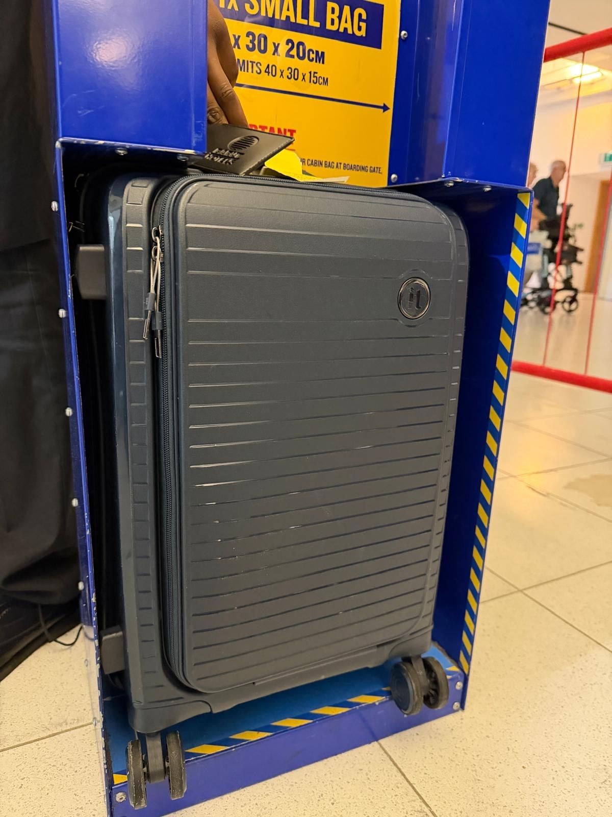 Gilly was fined £75 because the wheels on her suitcase were poking out of Ryanair’s bag sizer, even after she paid extra to take it on board.