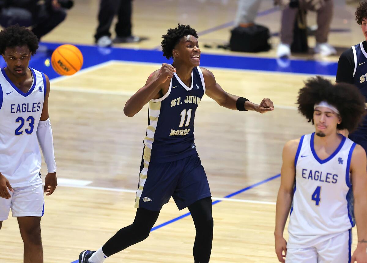 Christian Collins of St. John Bosco celebrates overtime victory over Santa Margarita/