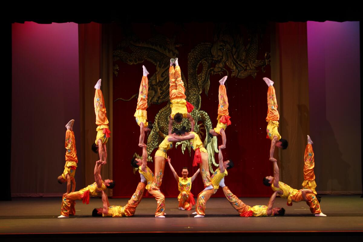 The Peking Acrobats will perform at the Carpenter Center in Long Beach on Saturday.