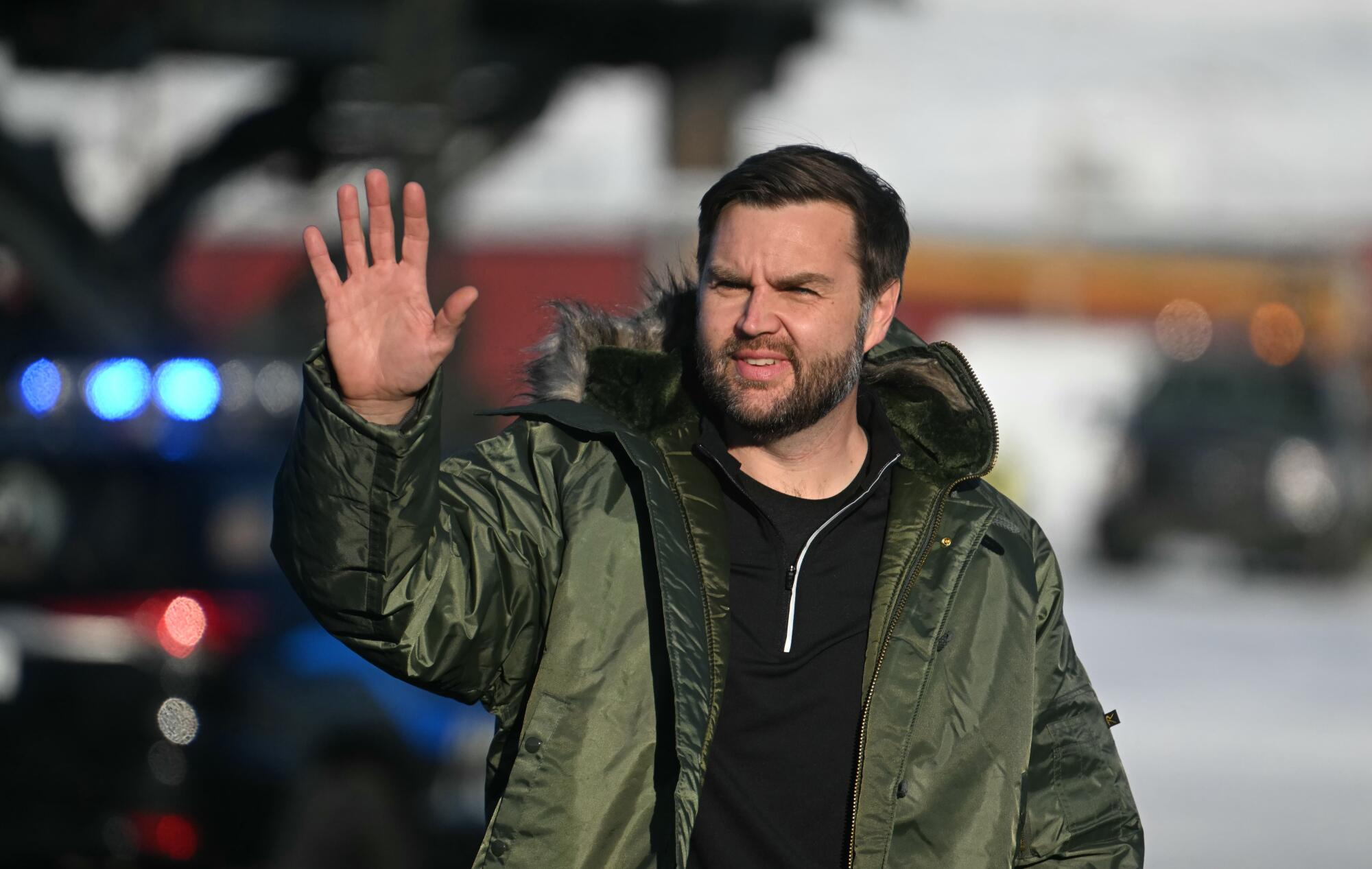 Vice President JD Vance arrives in Pituffik, Greenland, in March.