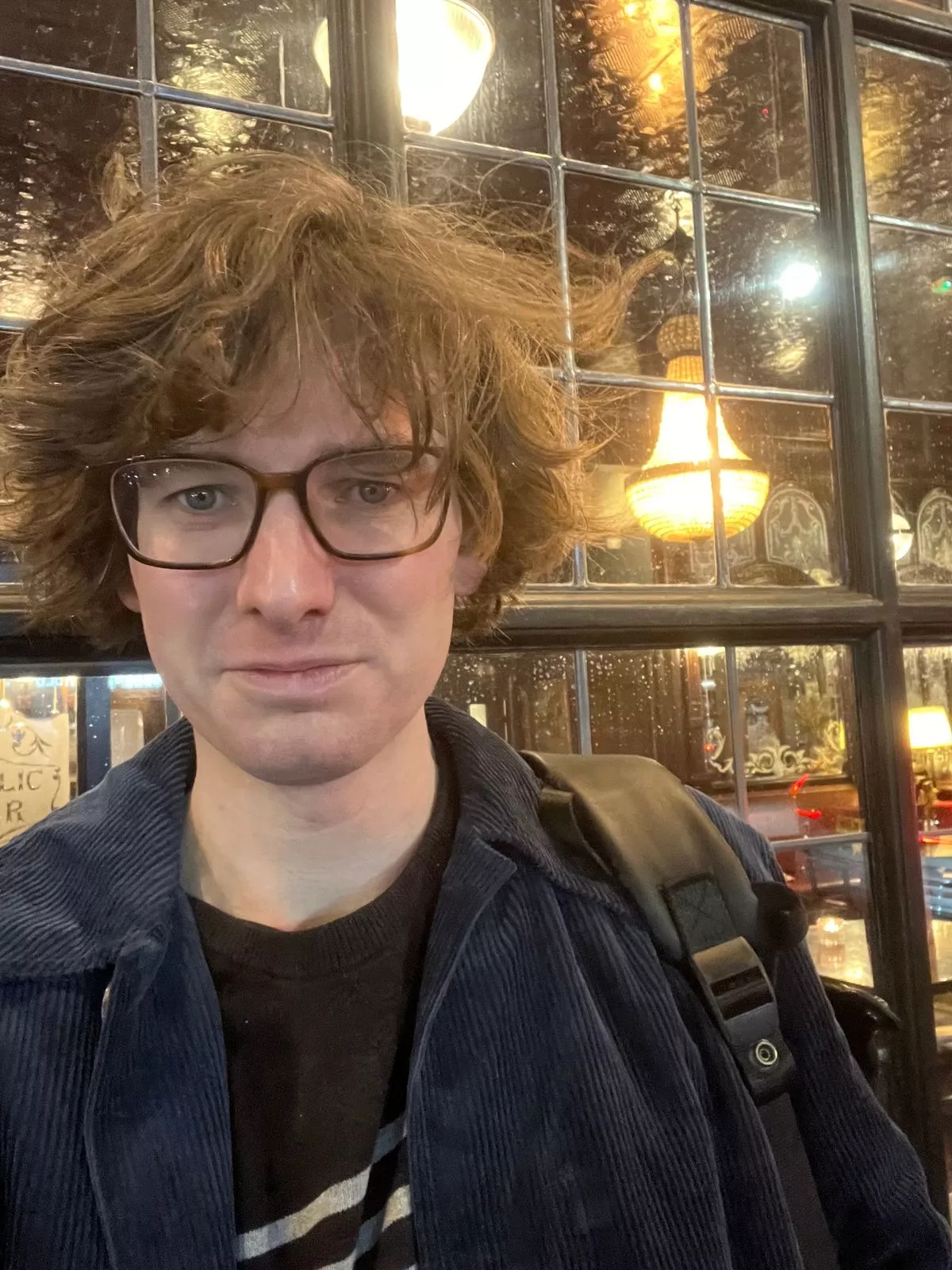 Milo in front of the Spread Eagle 