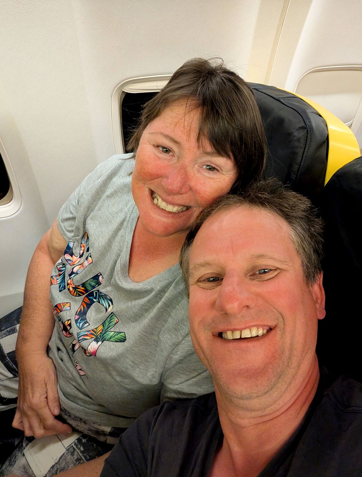 Jayne and Ian on the plane