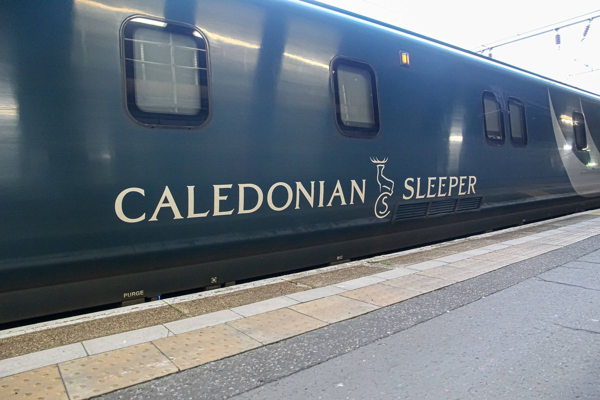 London, England - 15 March 2024 The Caledonian sleeper train at the platform at Euston station in London