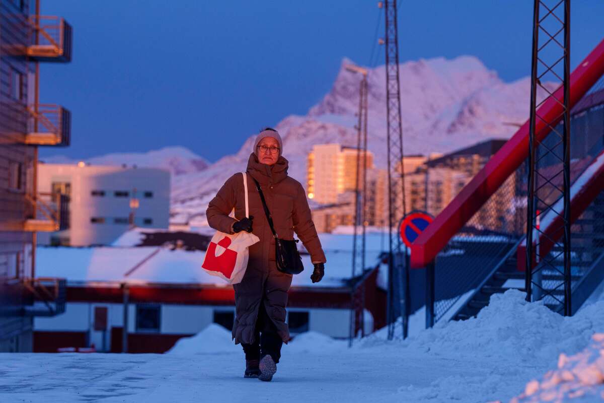 A pedestrian at sunset in Nuuk, Greenland, on Jan. 21, 2026.
