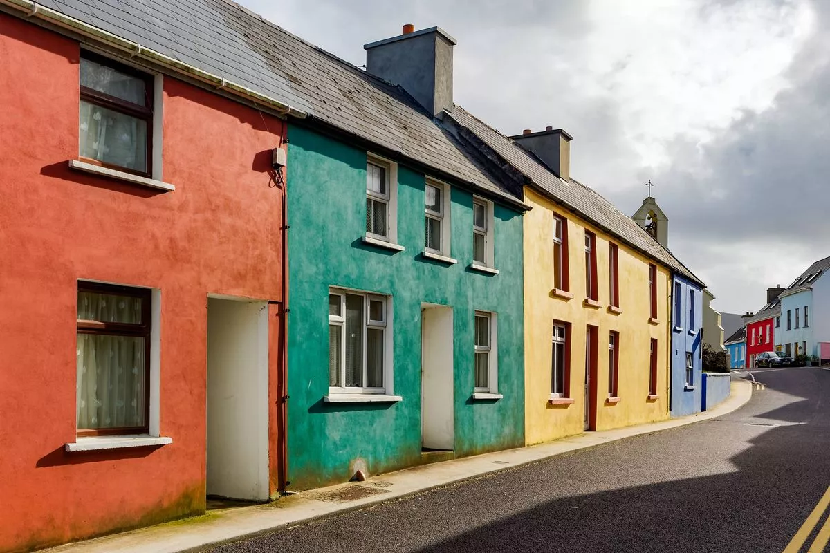 Nicely coloured houses in the village of Eyeries on the peninsula of Bears, West Cork, Ireland.