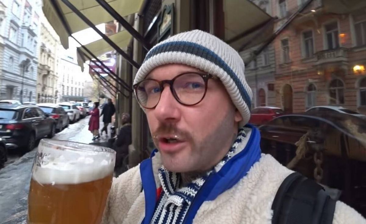 Danny drinking a pint