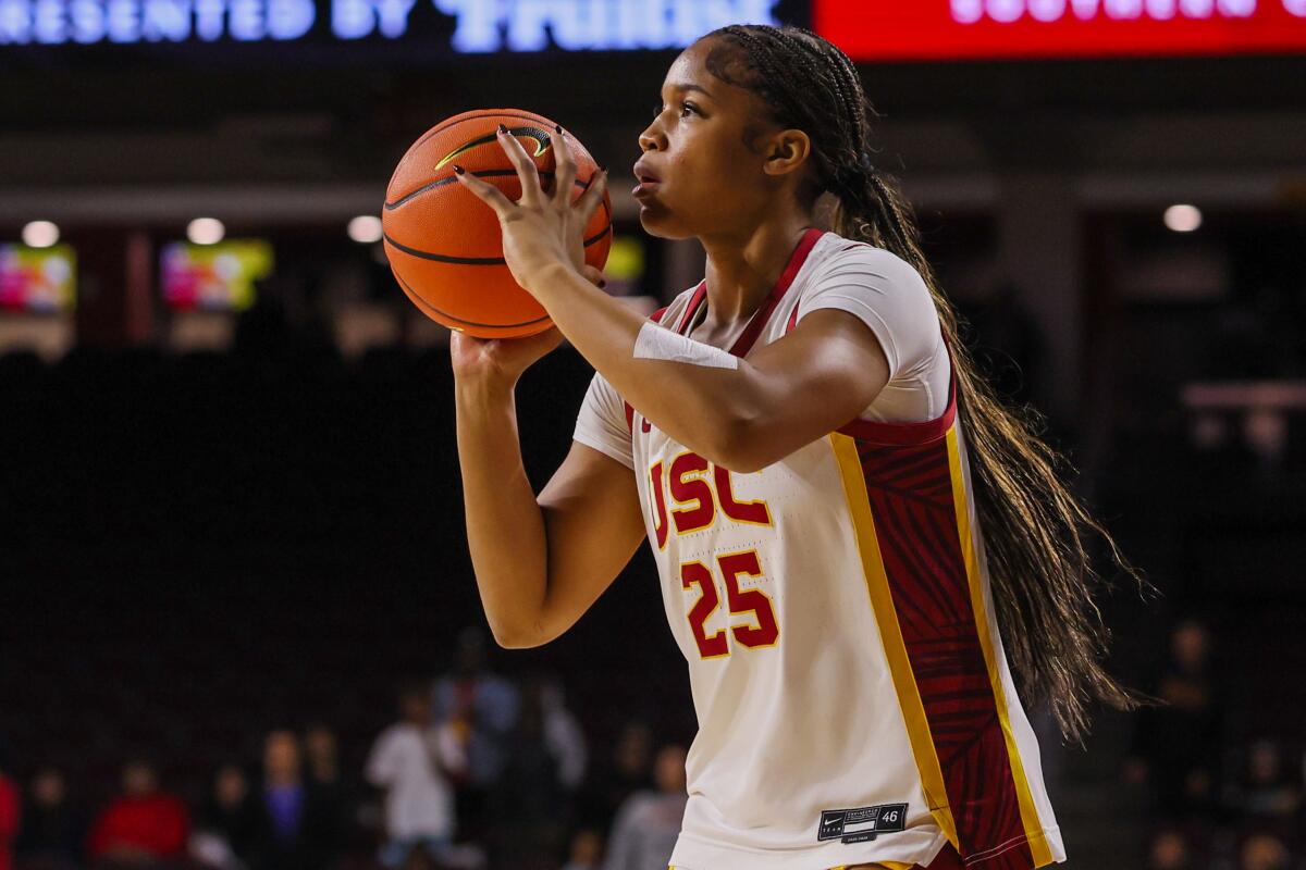 Los Angeles, CA - December 02: USC gaurd Kara Dunn (25) gets ready.