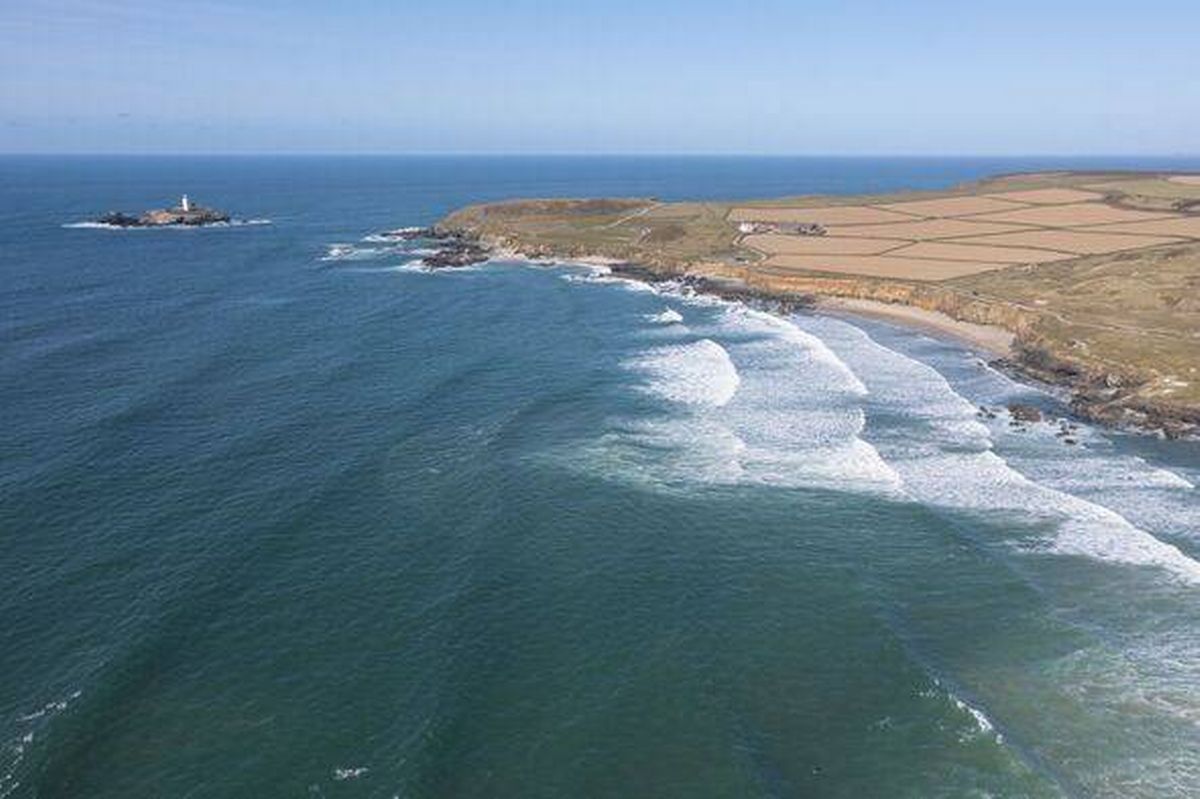 Aerial photograph taken near Godrevy Beach, Gwithian, Cornwall, England