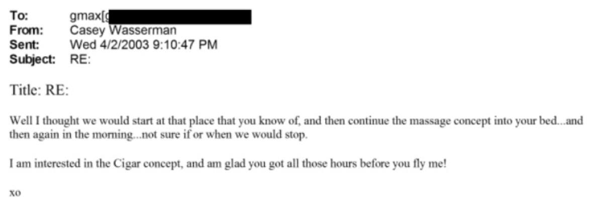 Newly released Epstein files show emails exchanged between Casey Wasserman and Ghislaine Maxwell.