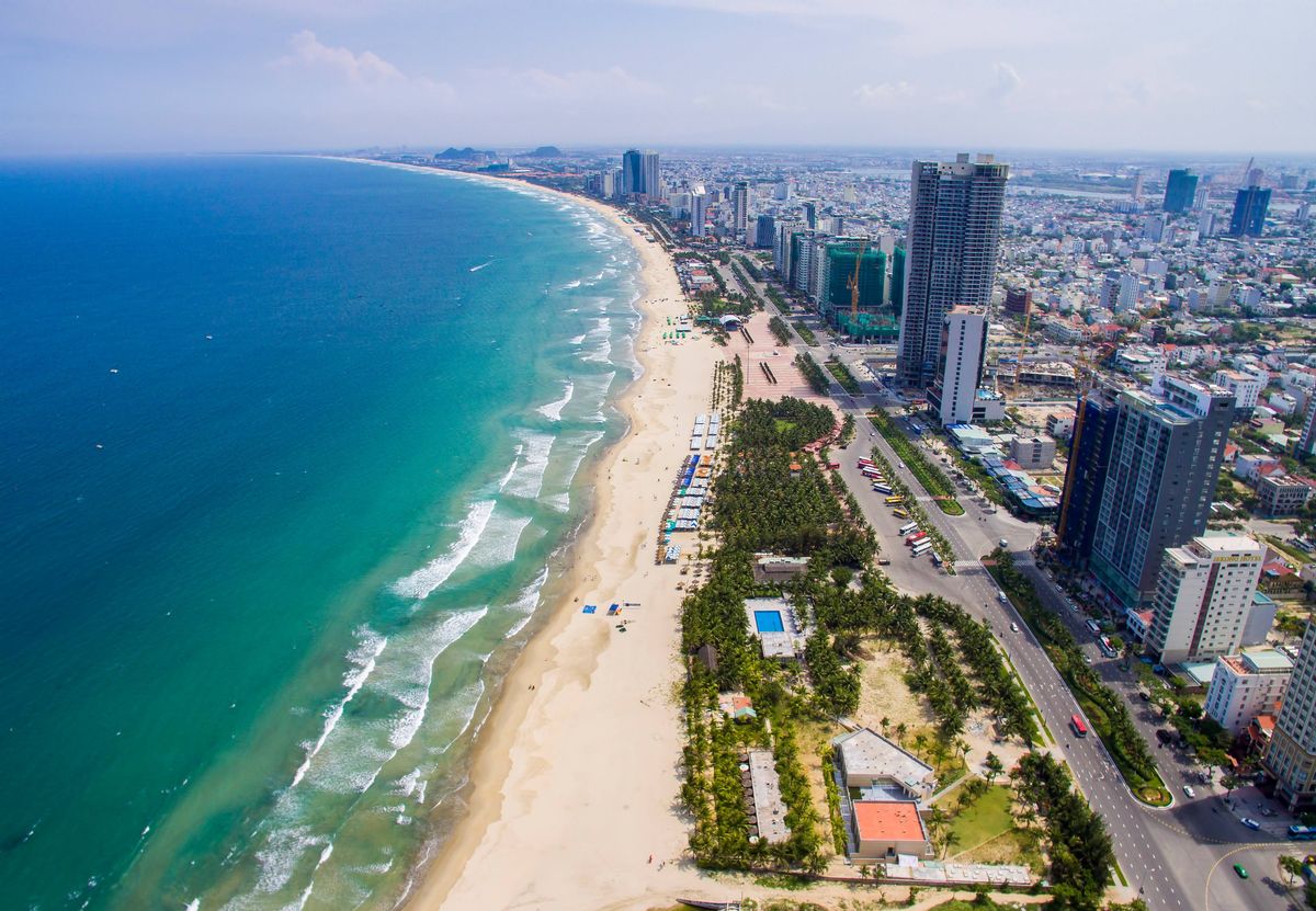Aerial view of Da Nang beach which is one of the most beautiful beach in the world.