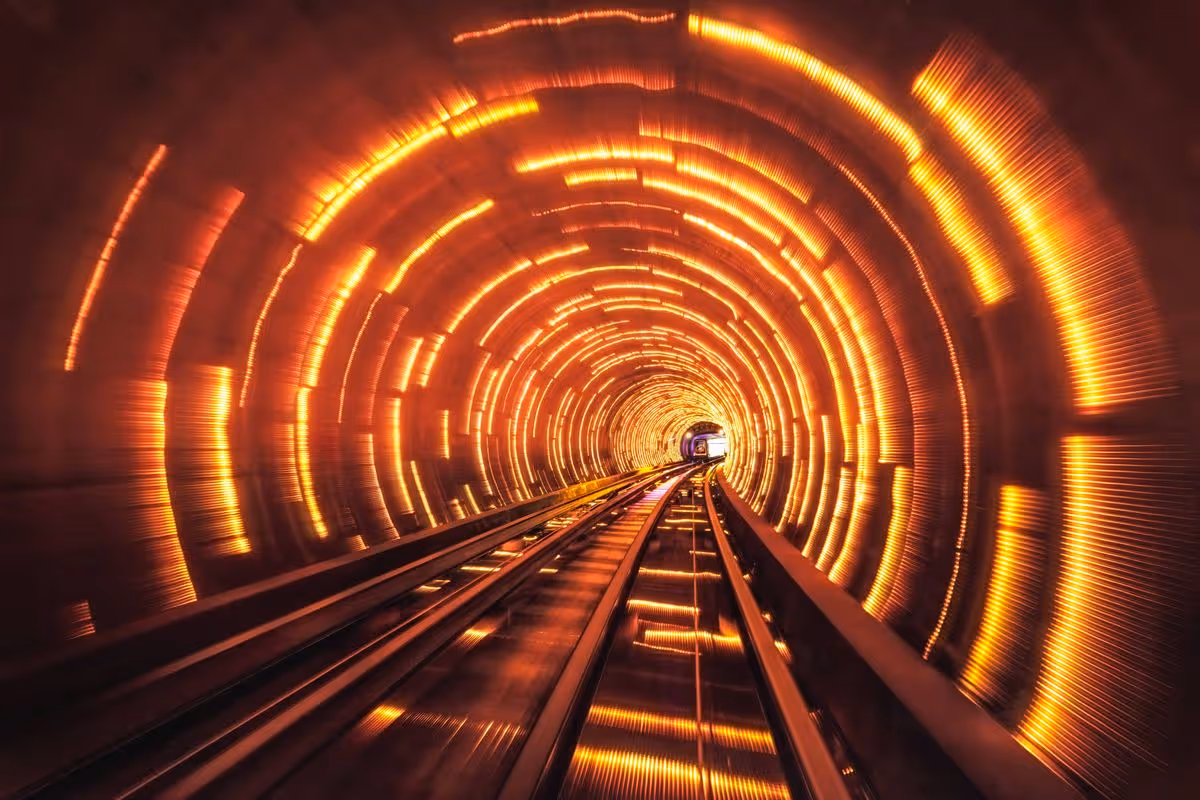 Abstract background light waves in deep tunnel