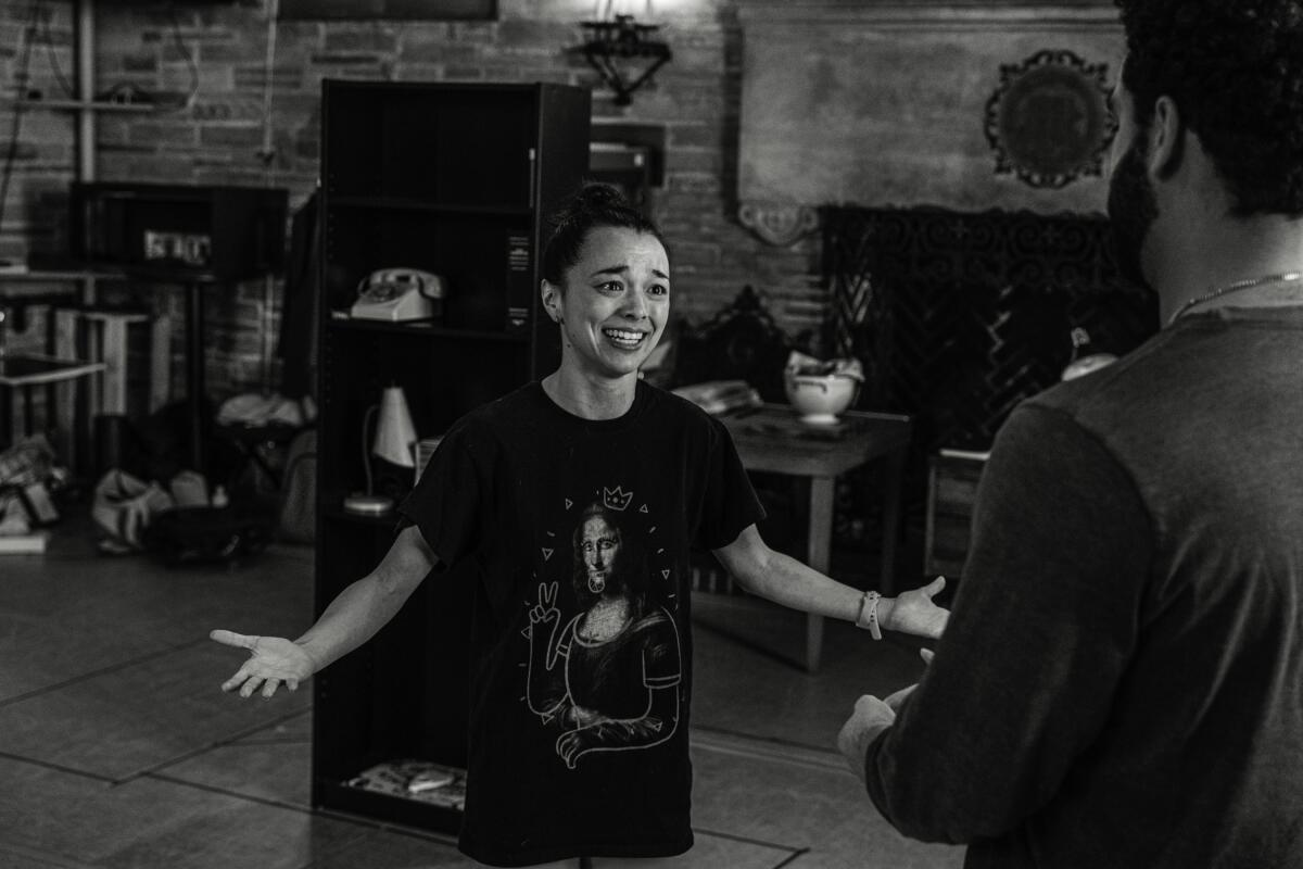 Midori Francis and Noah Keyishian rehearsing for "Sylvia Sylvia Syvia" at Geffen Playhouse.