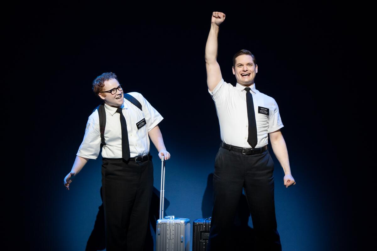 Jacob Aune, left, and Sam McLellan in the North American tour of "The Book of Mormon."