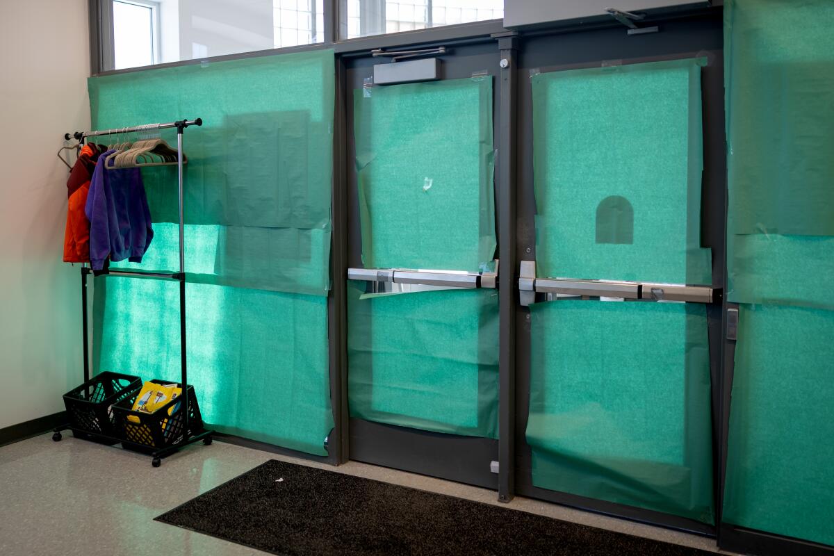 Doors and windows are covered