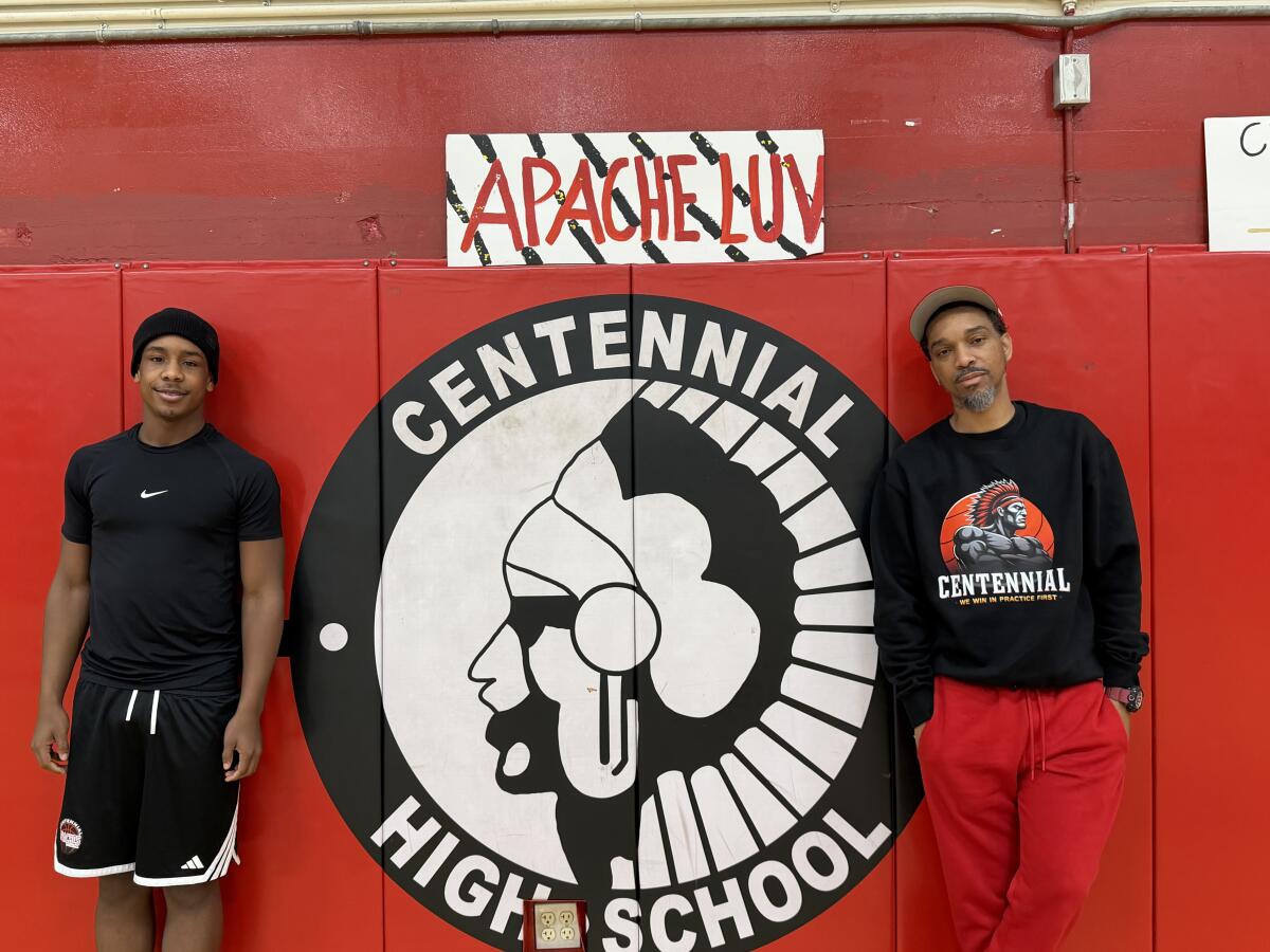 First-year coach DeAndre Cole (right) and guard Jaden McDonald have helped lead a turnaround at Compton Centennial.